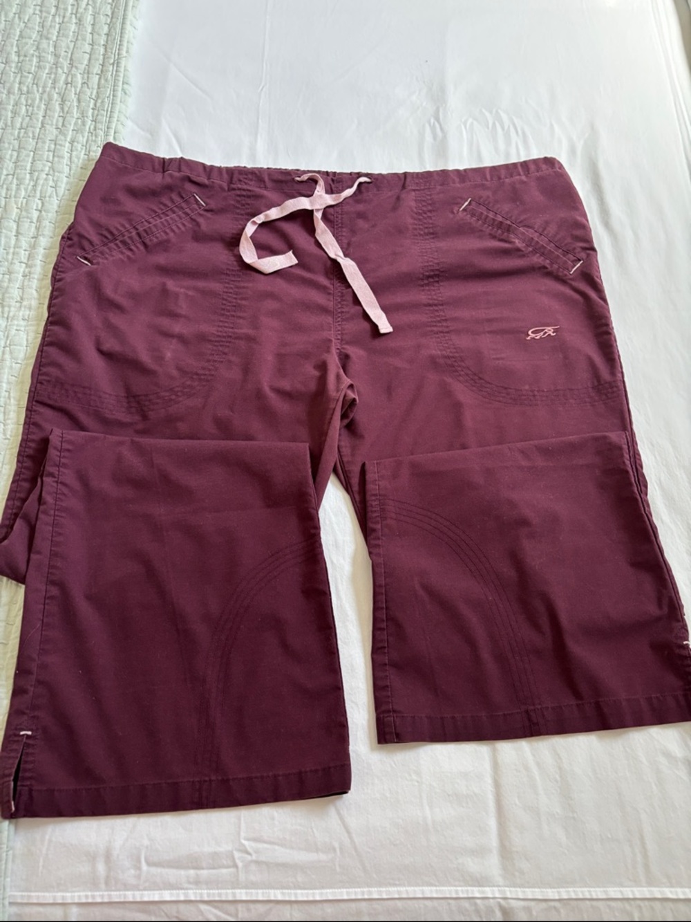 Maroon Drawstring Cargo Scrub Pants